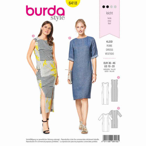 Pattern, Burda, 6418, Shift dress - Round Neckline - Panel Seams