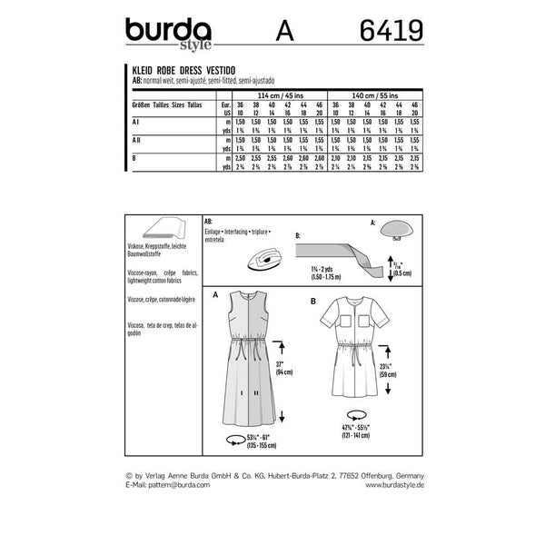 Pattern, Burda, 6419, Dress - Colour Blocking - Waist Casing