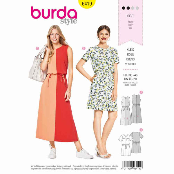 Pattern, Burda, 6419, Dress - Colour Blocking - Waist Casing