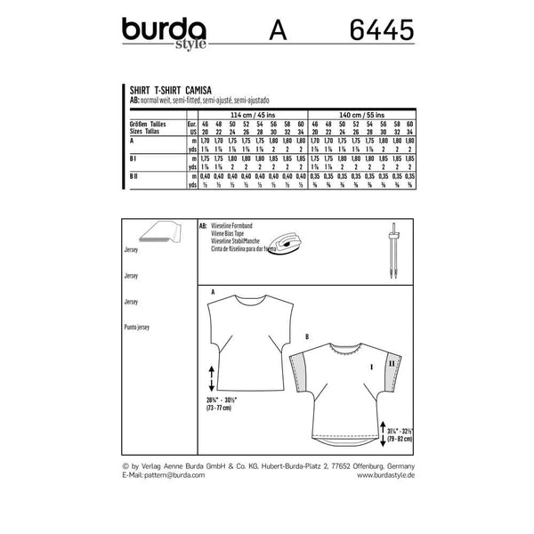 Pattern, Burda, 6445, Top, Overcut Shoulders - Round Neckline