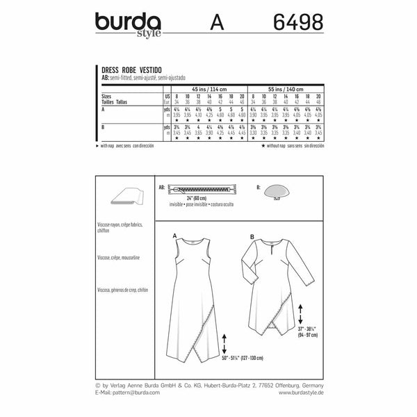 Pattern, Burda, 6498, Ladies Dress