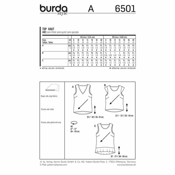 Pattern, Burda, 6501, Ladies Top