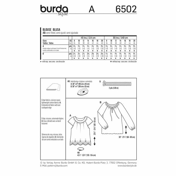 Pattern, Burda, 6502, Peasant Blouse