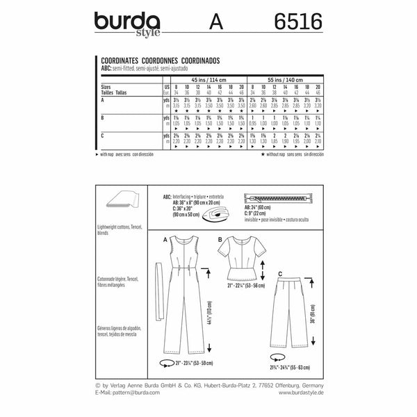 Pattern, Burda, 6516, Jumpsuit, Pant, Top