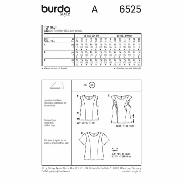 Pattern, Burda, 6525, Ladies Blouse