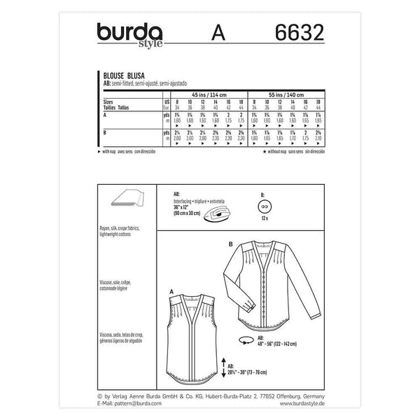 Pattern, Burda, 6632, Ladies Tops