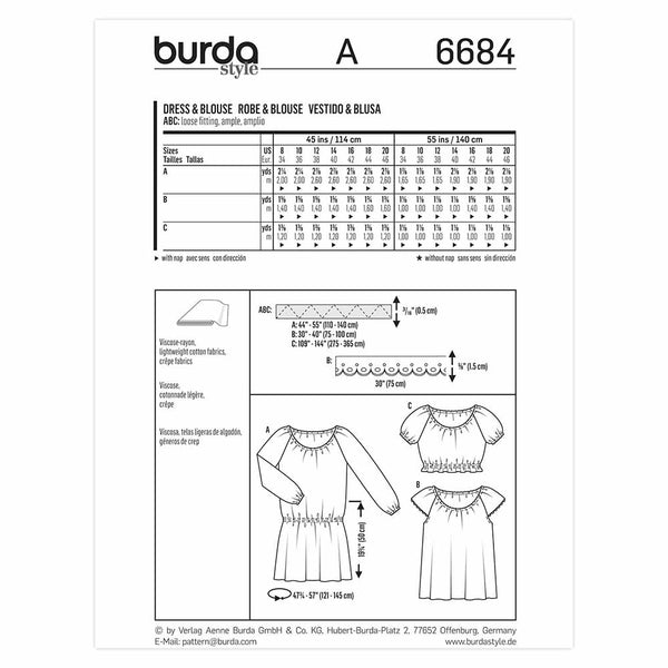 Pattern, Burda, 6684, Dress and Blouse