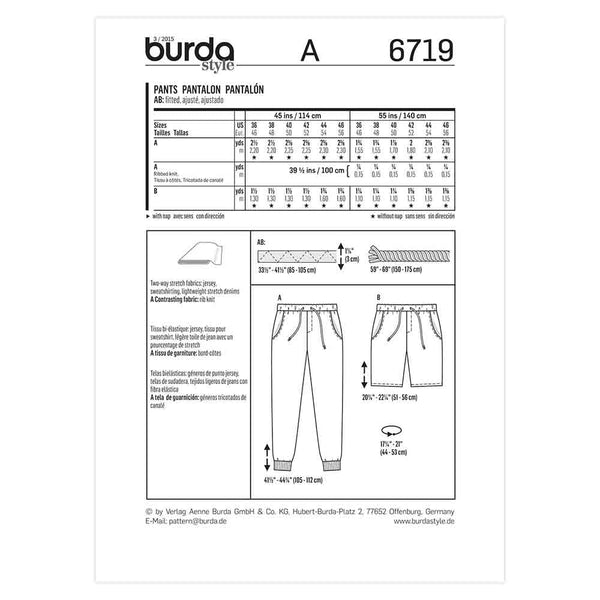 Pattern, Burda, 6719, Men's Sweat Pants, Shorts