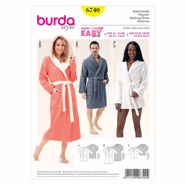 Pattern, Burda, 6740, Hooded Robe Unisex