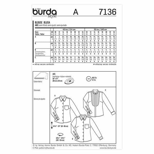 Pattern, Burda, 7136, Blouse, Ladies
