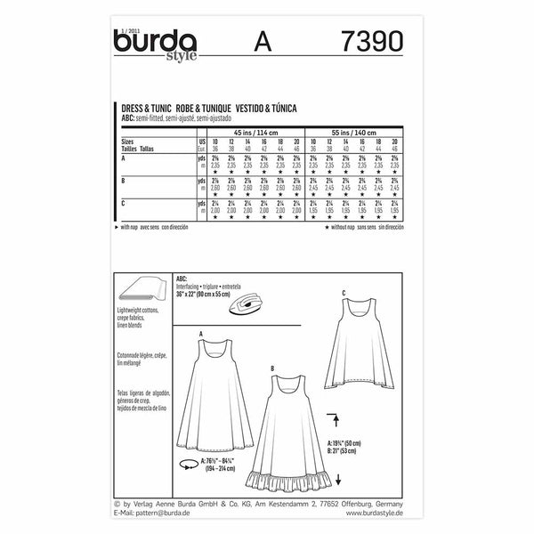 Pattern, Burda, 7390, Dress, Tunic, Beach Cover-up