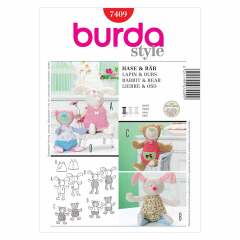 Pattern, Burda, 7409, Stuffed Animals