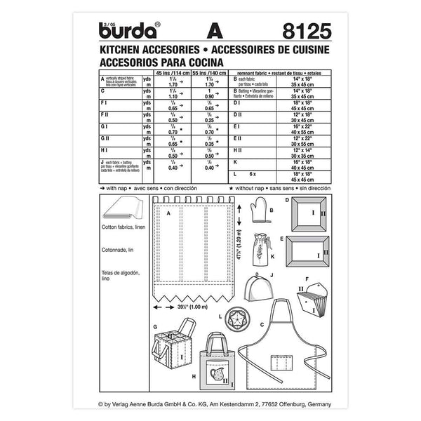 Pattern, Burda, 8125, Kitchen Accessories