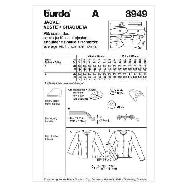 Pattern, Burda, 8949, Jacket
