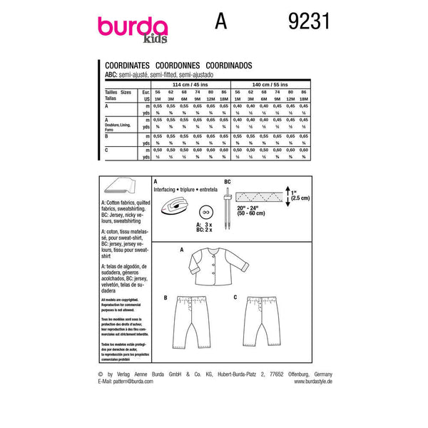 Pattern, Burda, 9231, Coordinates, Toddler/Kids