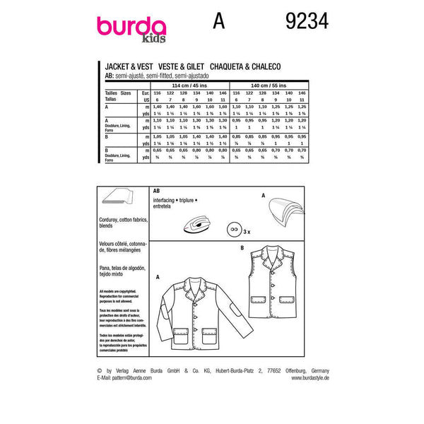 Pattern, Burda, 9234, Jacket & Waistcoat/Vest