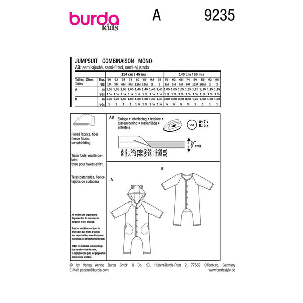 Pattern, Burda, 9235, Jumpsuit, Baby/Toddler