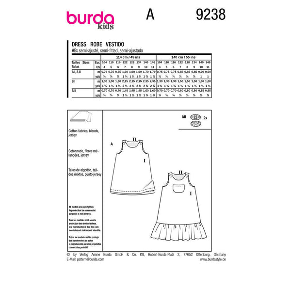 Pattern, Burda, 9238, Kids Dress