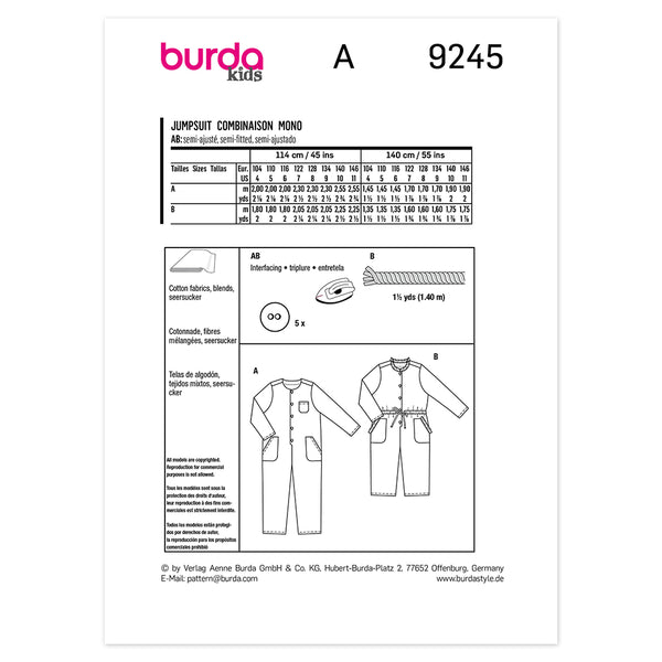 Pattern, Burda, 9245, Jumpsuit, Kids