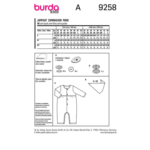 Pattern, Burda, 9258, Romper, Baby/Toddler