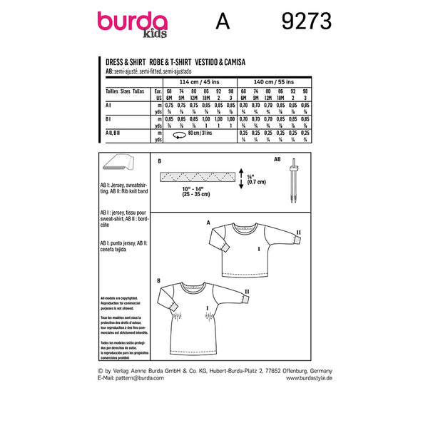 Pattern, Burda, 9273, Dress/Top, Baby/ Toddler