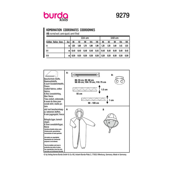 Pattern, Burda, 9279, Jumpsuit, Hat, Toddler