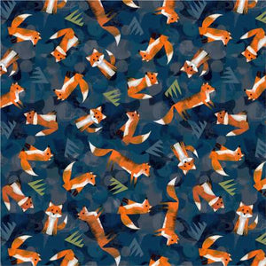 Fabric, Wild North, Navy Wild Foxes # 53936D-5