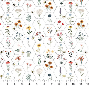 Fabric, Eden Boccaccini Meadows White Floral Hexie 90730-10