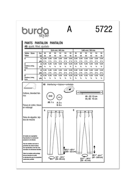 Pattern, Burda, 5722, Men's Trouserrs