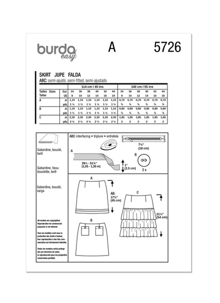 Pattern, Burda, 5726, Misses' Skirt