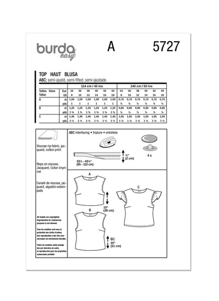 Pattern, Burda, 5727, Misses' Top
