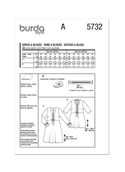 Pattern, Burda, 5732, Misses Dress and Blouse