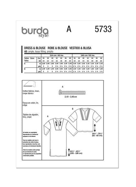 Pattern, Burda, 5733, Misses Dress and Blouse