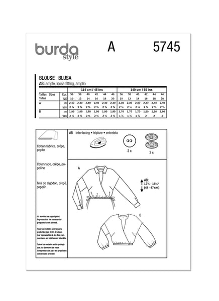 Pattern, Burda, 5745, Misses Blouse