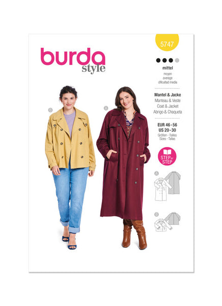 Pattern, Burda, 5747 Misses Jacket and Coat