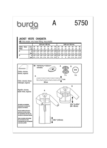 Pattern, Burda, 5750, Misses' Jacket