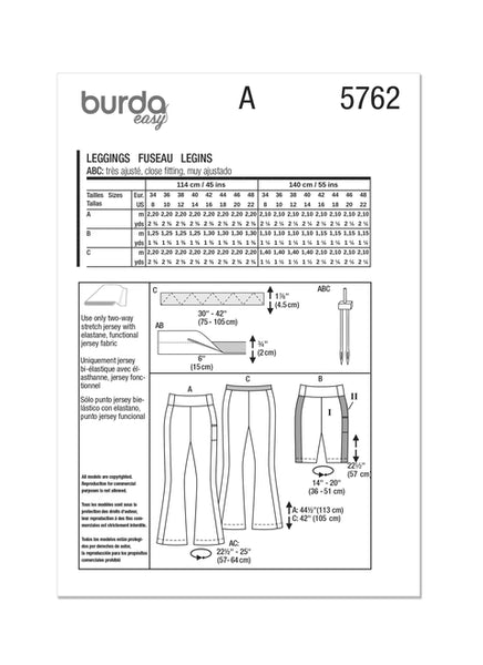 Pattern, Burda, 5762, Misses Leggings
