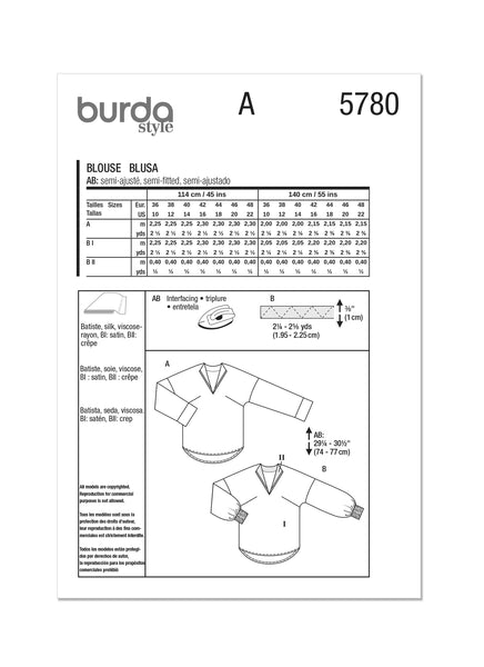 Burda, 5780, Misses Blouses