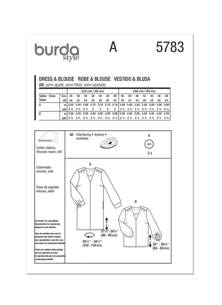 Burda, 5783, Misses Dress and Blouse