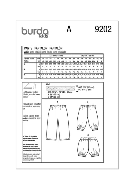 Pattern, Burda, 9202, Baby's Trousers/Pants