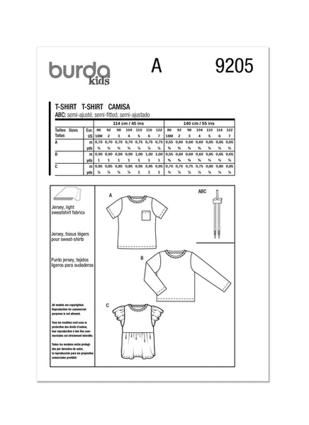 Pattern, Burda, 9205, Toddler T-Shirt