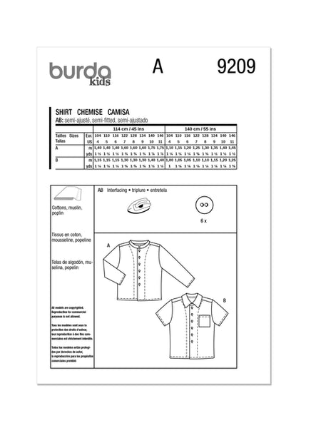 Pattern, Burda, 9209 Children's Shirt