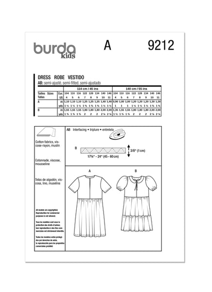 Pattern, Burda, 9212 Children's Dress