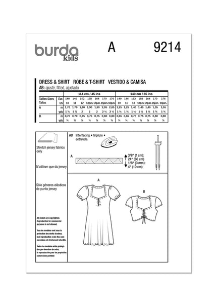 Pattern, Burda, 9214 Children's Dress & Shirt