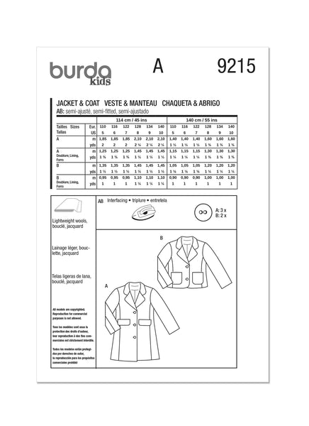 Burda, 9215, Children's Coats