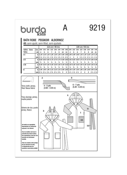 Burda, 9219, Children's Bathrobe