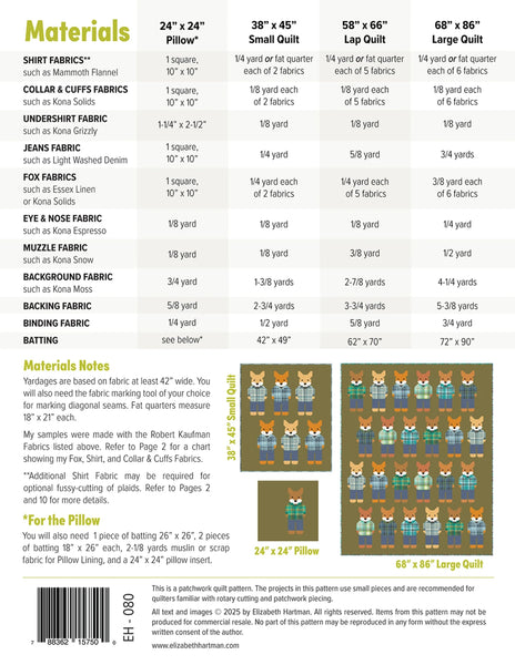 Pattern, FOXES IN FLANNELS, Elizabeth Hartman     EH-080