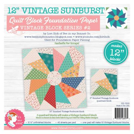 12 inch Vintage Sunburst Quilt Block Foundation Papers