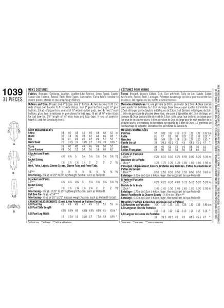 Pattern, SIMPLICITY 1039 Men's Cosplay Costumes
