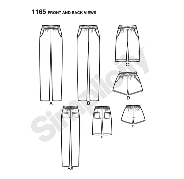 Pattern, SIMPLICITY 1165 Misses' Pull-on Pants, Long or Short Shorts